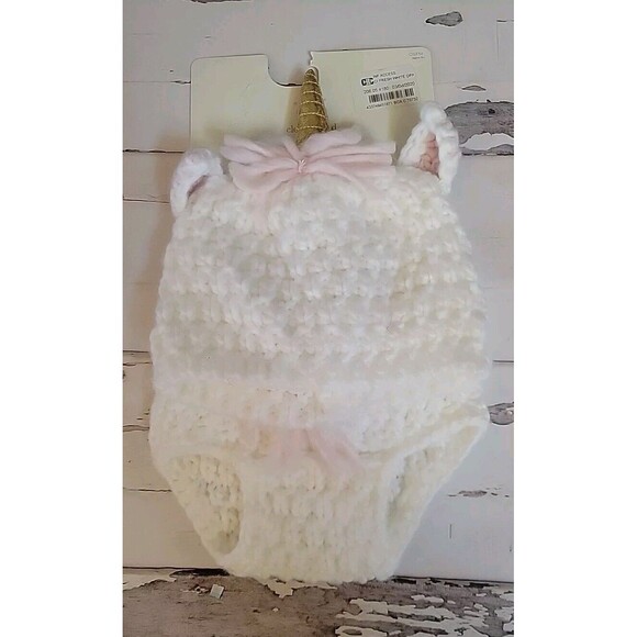 CLOUD ISLAND Unicorn Baby Knit Beanie Hat Diaper Cover Set Infant Photo Op NEW - Picture 3 of 5